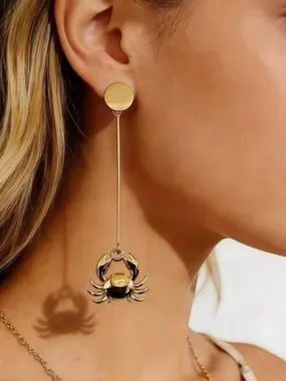 Golden Zodiac Crab Drop Earrings